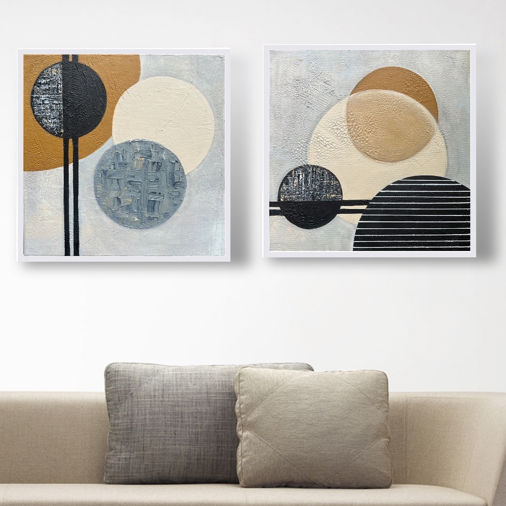 Orbiting Balance – Modern Geometric Abstract Art Set 12x12 | Textured Circle Art